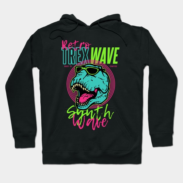 Trex Wave Retro Hoodie by HollyDuck